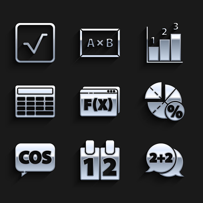 Math Function Icons Set Function Mathematical Symbol Calendar Equation Solution Graph ...