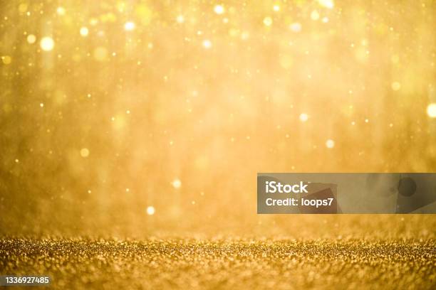 Glitter Golden Lights Defocused Background Stock Photo - Download Image Now - Gold - Metal, Gold Colored, Backgrounds
