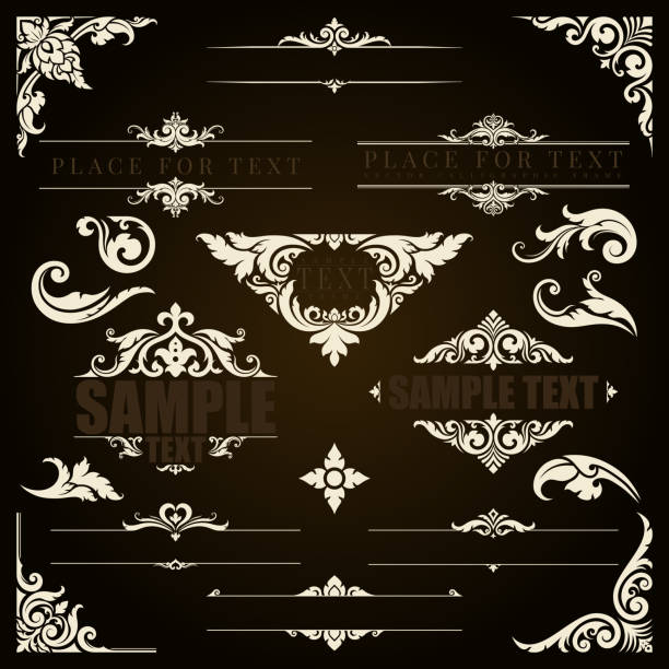 kalligrafischer rahmen und ecken thai art muster - backgrounds baroque style luxury leaf stock-grafiken, -clipart, -cartoons und -symbole