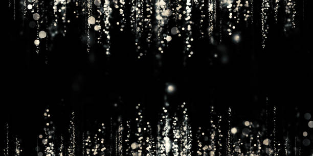 floating silver bokeh black background silver stardust 3D illustration