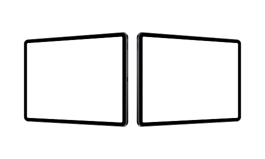 Tablet Computers Horizontal Mockups with Blank Screens, Perspective Side View