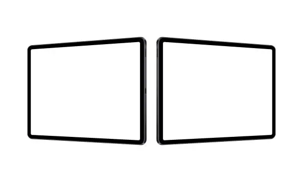 Vector illustration of Tablet Computers Horizontal Mockups with Blank Screens, Perspective Side View