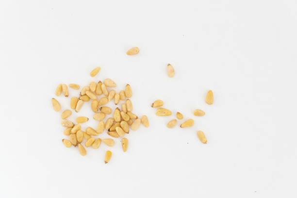 Pine nuts on a table A selection of nuts on a table. pine nut stock pictures, royalty-free photos & images