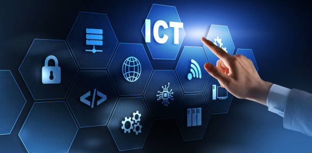 istock Information and communications technology concept 2021. Businessman is pressing on the virtual screen ict 1336937159
