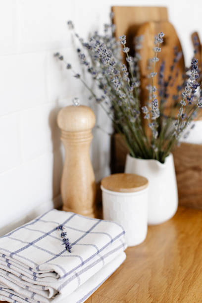 istock Kitchen in country style and lavender flowers 1336943856