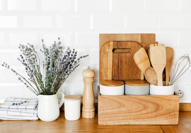 istock Kitchen in country style and lavender flowers 1336943884