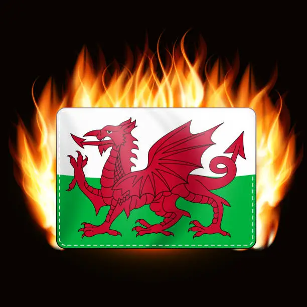 Vector illustration of Concept Wales flag on fire background. Country emblem. Vector Illustration