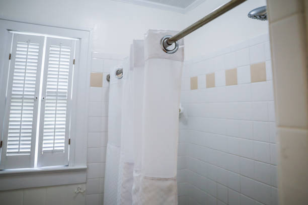 istock white bathroom shower with vintage tile in old cottage 1336947617