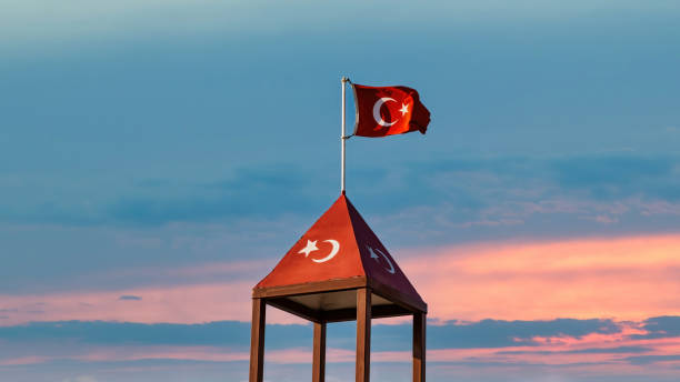 istock Turkish flag waving at sunset, Marmaris, Akyaka 1336947629