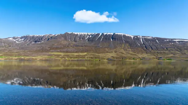 Photo of Lake Ljosavatn in North Iceland near Akureyri in summer day.