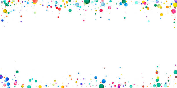 istock Watercolor confetti on white background. Adorable rainbow colored dots. Happy celebration wide colorful bright card. Pretty hand painted confetti 1336954041
