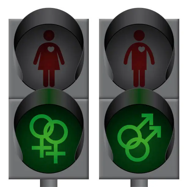 Vector illustration of Traffic lights for pedestrians with lgbt symbols.