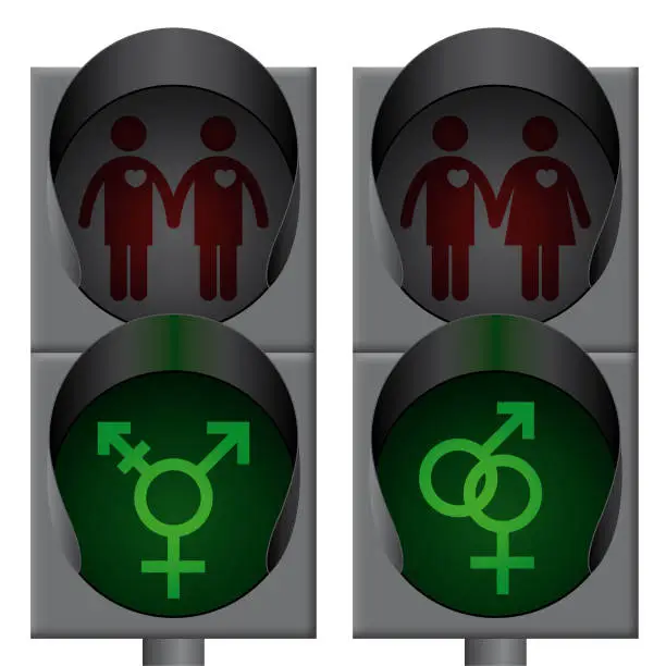 Vector illustration of Traffic lights for pedestrians with lgbt symbols.
