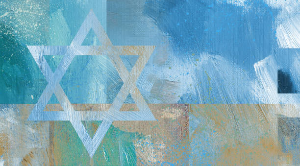 Star of David Graphic abstract brush stroke background textured Abstract graphic design composed of iconic Star of David against textured oil paint brushstrokes. Possible use for religious themes, celebrations and Jewish holidays. background of star of david wallpaper stock illustrations