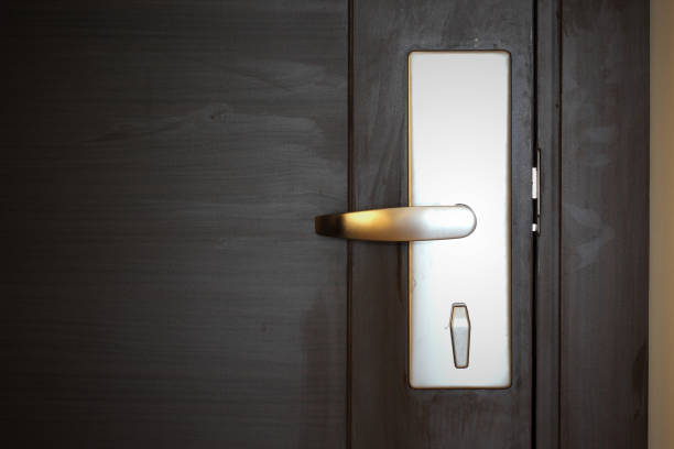 istock electronic card lock on wooden door 1336969397