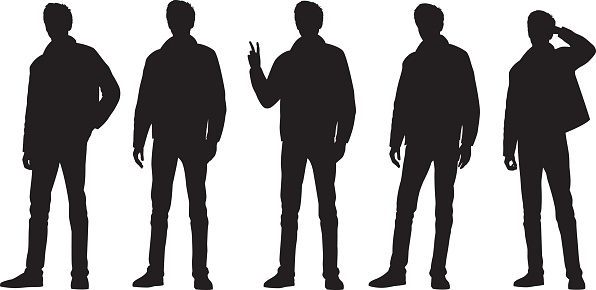 Vector silhouettes of a young adult man.