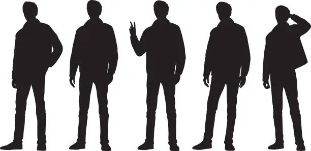 Vector illustration of Young Adult Man Silhouette Set