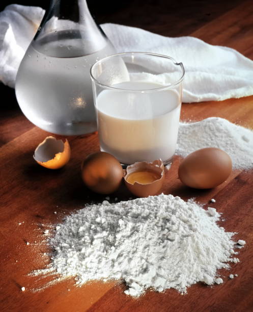 wheat flour 1 - milk old fashioned retro revival still life imagens e fotografias de stock