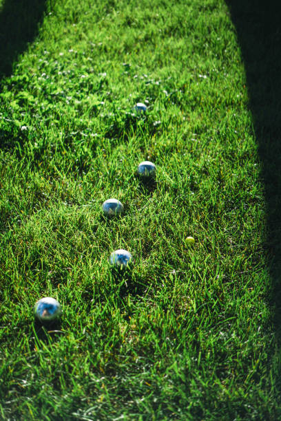 istock Boules balls on a green meadow 1336974801