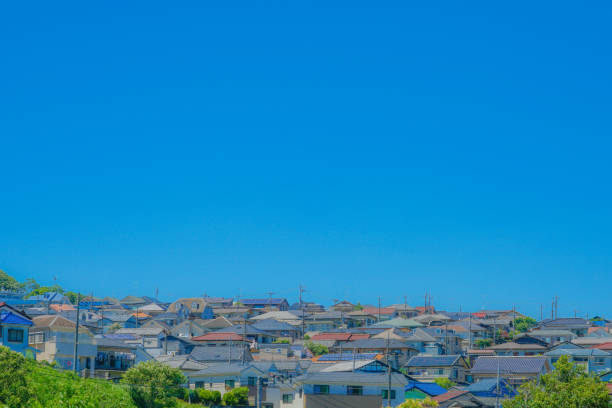 Hino City skyline and the blue sky. Shooting Location: Hino City, Tokyo