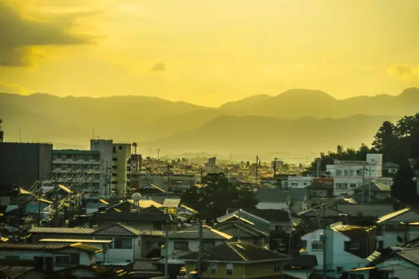 Dusk and residential area of ​​the silhouette. Shooting Location: Fukushima Prefecture