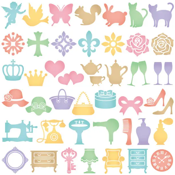 Vector illustration of Set of girly icons. vector illustration.