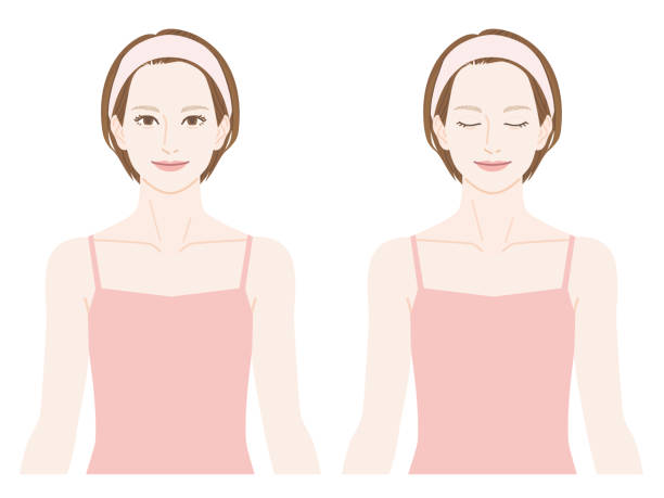 ilustrações de stock, clip art, desenhos animados e ícones de a woman with no makeup wearing a camisole. - waist up