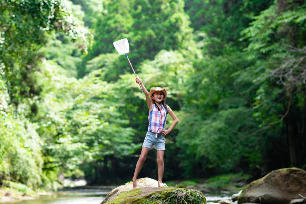 istock A child with an insect net in a mountain stream 1336980488