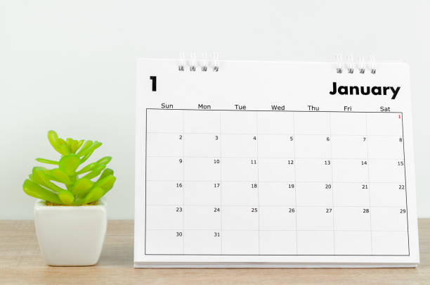 istock January 2022 Desk calendar with small plant 1336982888