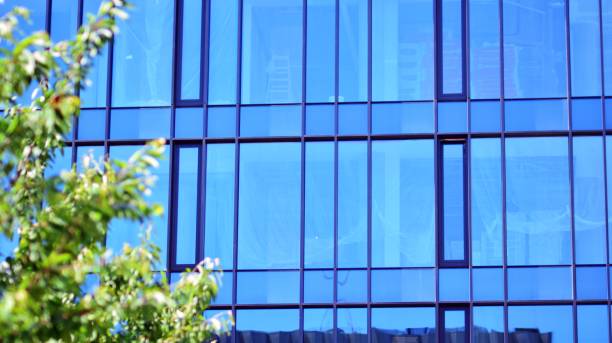 istock Eco architecture. Green tree and glass office building. 1336997334