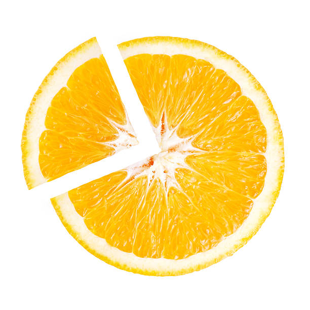 stück saftige orange in der form tortengrafik - frische grafiken stock-fotos und bilder