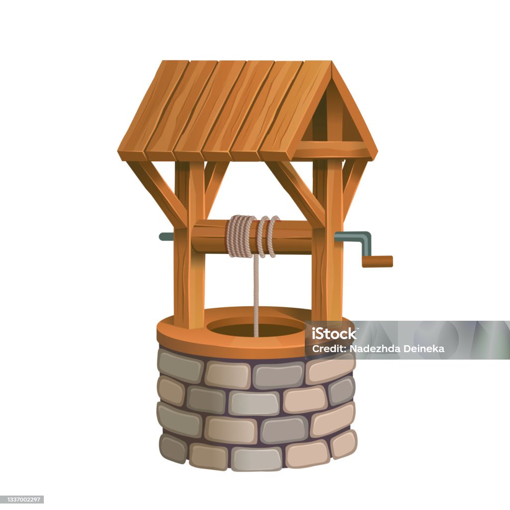 Old Village Stone Well With Wooden Roof Cartoon Vector Isolated On White  Background Stock Illustration - Download Image Now - iStock