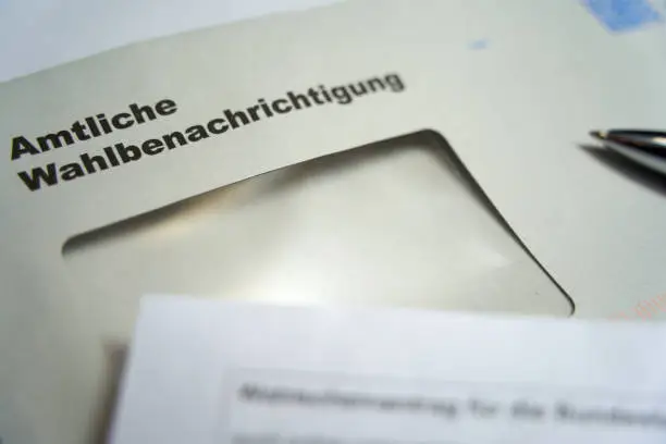 Official election notification (german: Amtliche Wahlbenachrichtigung). 2021 federal election in germany. Closeup. Europe.