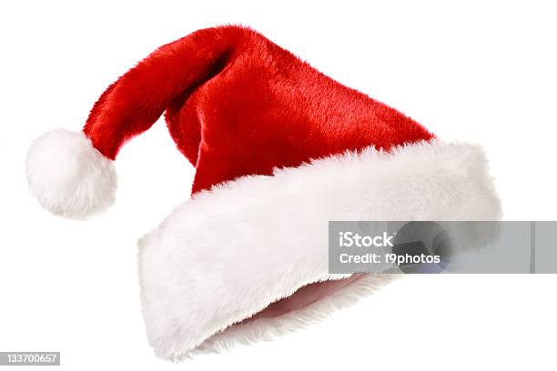 Santa Hat Isolated On White Stock Photo - Download Image Now - Santa Hat, Cut Out, Christmas