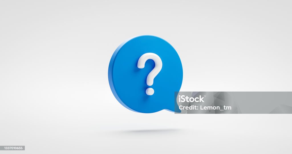 Blue question mark icon sign or ask faq answer solution and information support illustration business symbol isolated on white background with problem graphic idea or help concept. 3D rendering. Question Mark Stock Photo