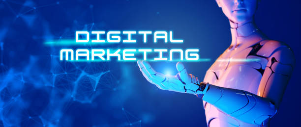 istock Digital marketing concept, future smart world technology futuristic 3D robot abstract cyber background. Modern big data business digital marketing strategy internet and online based technology 1337011008