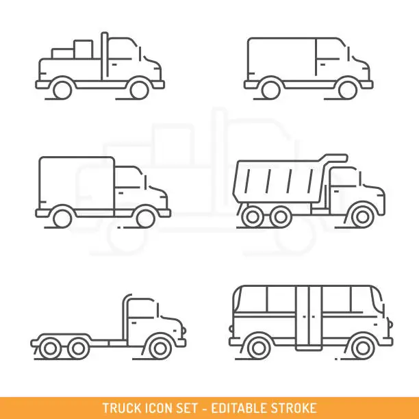 Vector illustration of Truck Icon Set Editable Stroke Vector Design.