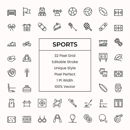 SPORTS Vector Style Thin Line Icons. Pixel Perfect Minimalistic Editable Stroke Icons