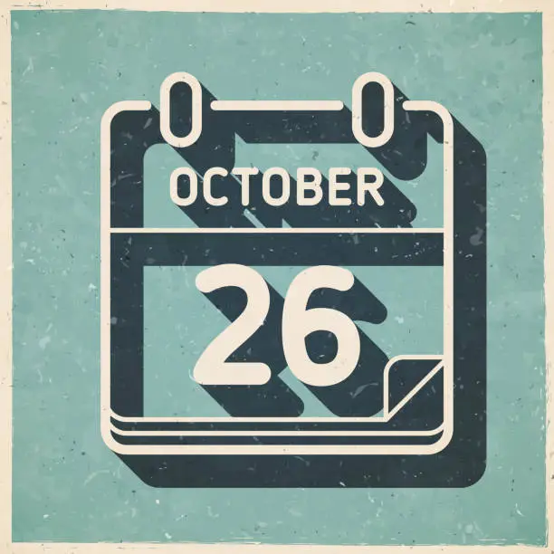 Vector illustration of October 26. Icon in retro vintage style - Old textured paper