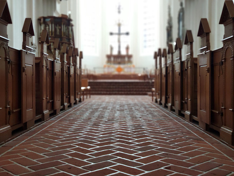 Pews in the church in Gdańsk.