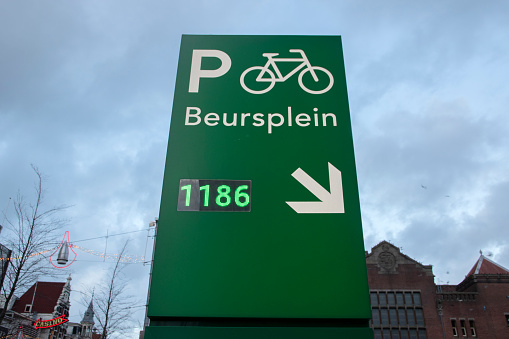 Free Parking At The Beursplein Sign Amsterdam The Netherlands 28-1-2020