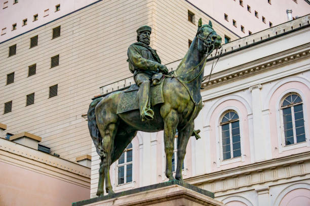 Equestrian statue of Giuseppe Garibaldi in Genoa, Italy.