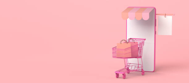 istock Online store concept via smartphone. Copy space. 3D illustration. Online shopping. 3D illustration. Copy space. Mockup. 1337020335