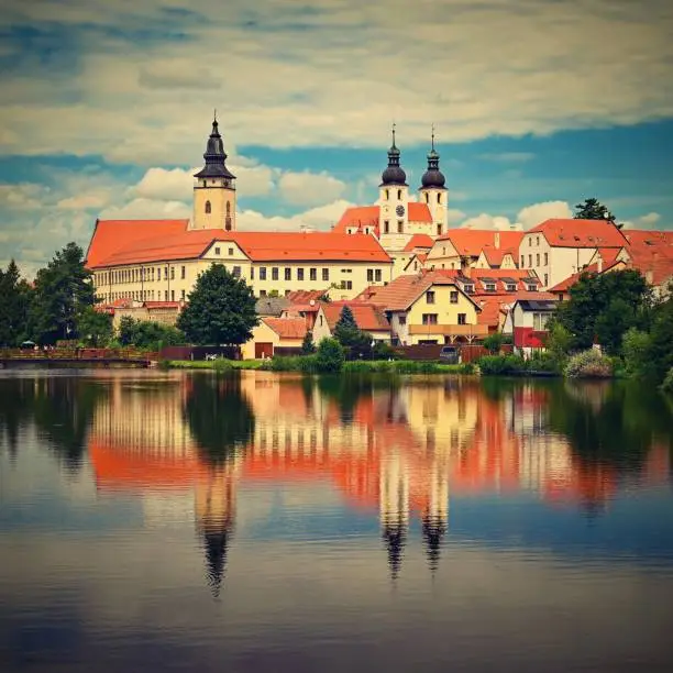 Photo of The beautiful Czech town of Telc in summer. Very popular tourist place with beautiful old architecture protected by UNESCO.