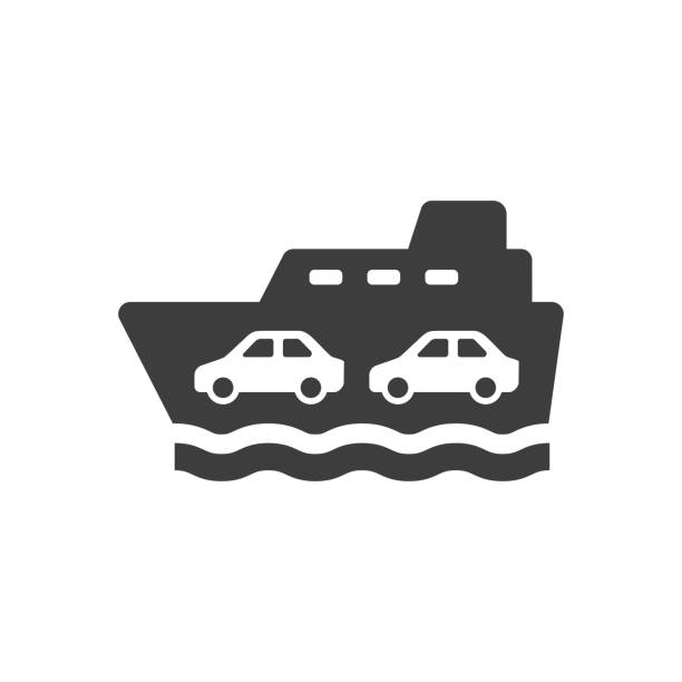 Ferry boat black vector sign Ferryboat ship symbol ferry stock illustrations