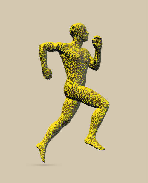 istock Running man constructing from cubes. Marathon runner. Human body model. Design for sport. Voxel art. 3D vector illustration. 1337024649
