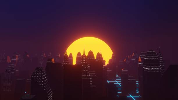 istock Sci-fi abstract city landscape during sunset 3d illustration 1337025807