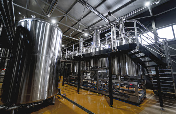 istock Craft beer brewing equipment in privat brewery 1337028231