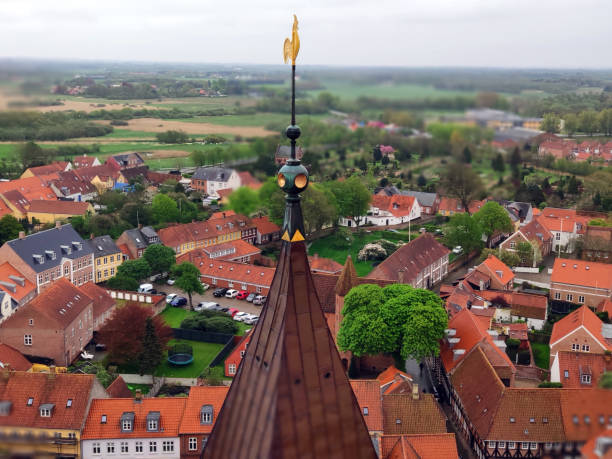red tiled roof Medieval city in the south of Denmark top view from the cathedral over Ribe The oldest town in Denmark ribe town photos stock pictures, royalty-free photos & images