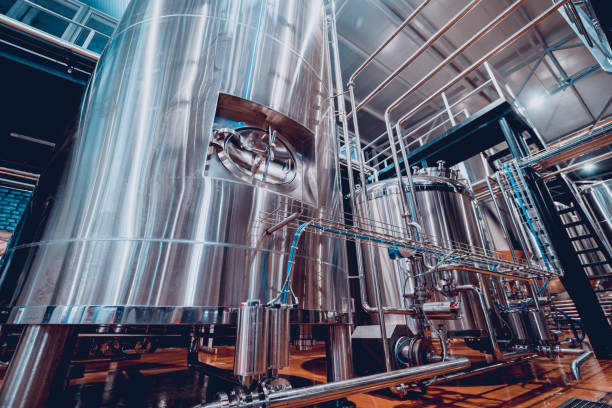 istock Craft beer brewing equipment in privat brewery 1337029649